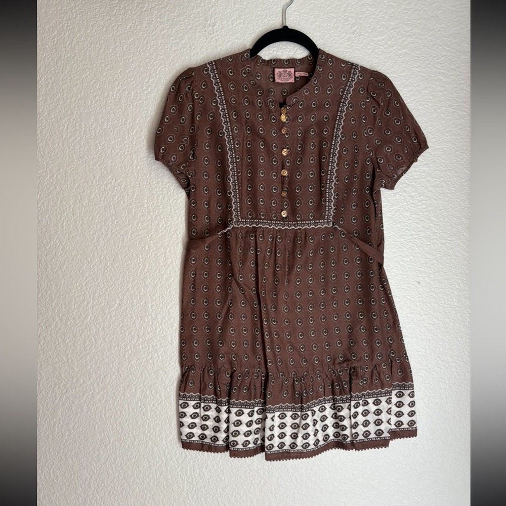 Juicy Couture Brown Cotton Belted Dress Small
